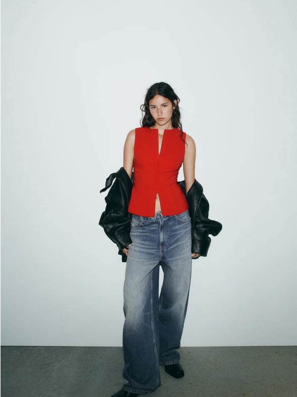 Zara Intense Red fitted zip top size XS